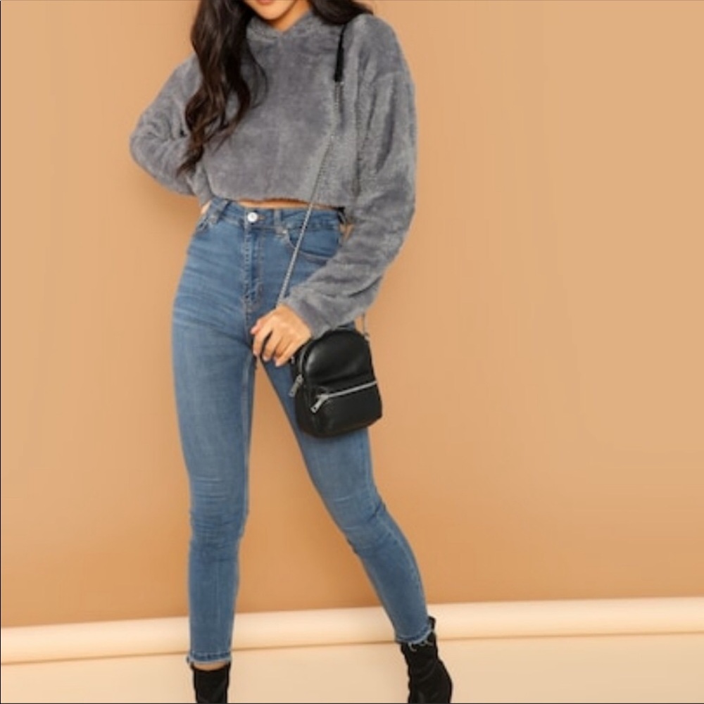 SOLD- NEW Gray Cropped Hoodie - Picture 2 of 5